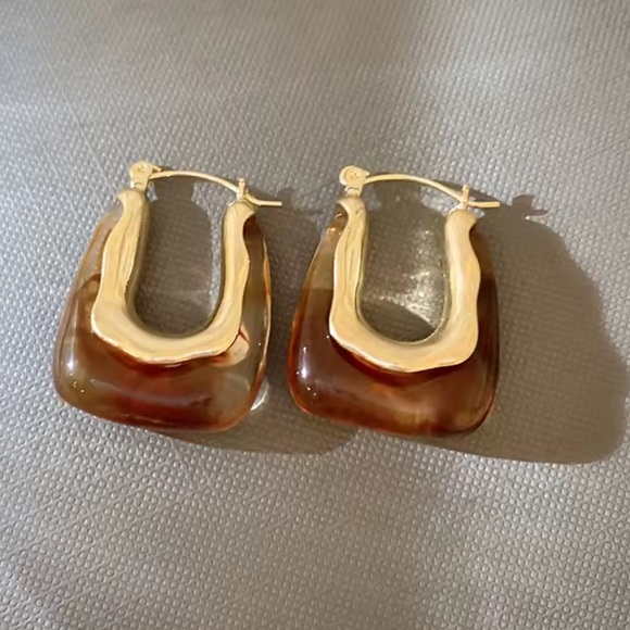 Anthropologie Jewelry - Minimalist Brown Gold Earrings